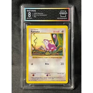 1999 Rattata Shadowless #61 Pokémon Base Set ArenaClub Graded MINT 8